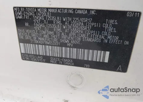 2011 Toyota Rav4 Limited V6 z USA, uszkodzony, nr VIN 2T3DK4DV1BW053331